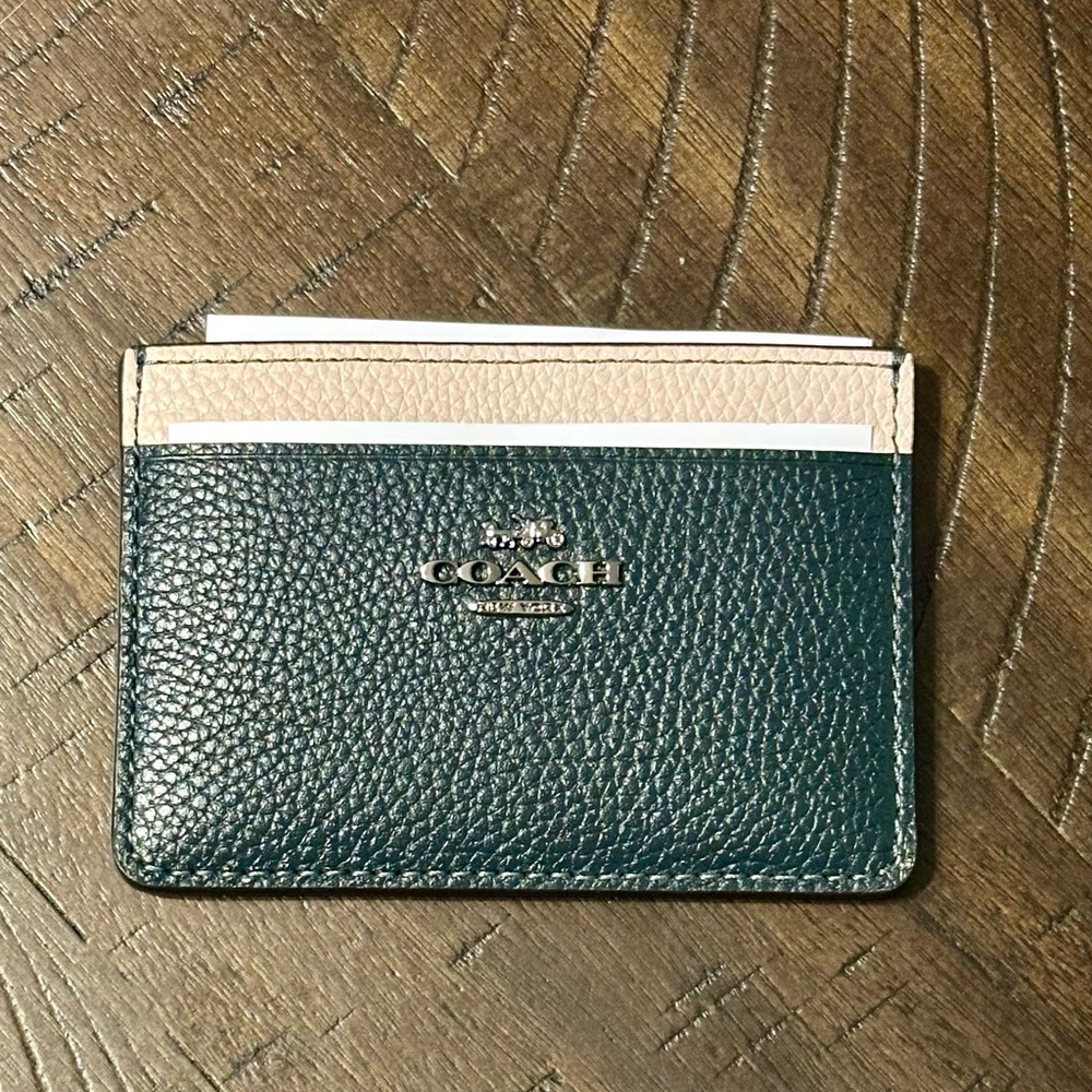 Coach Navy and Beige Leather Card Holder